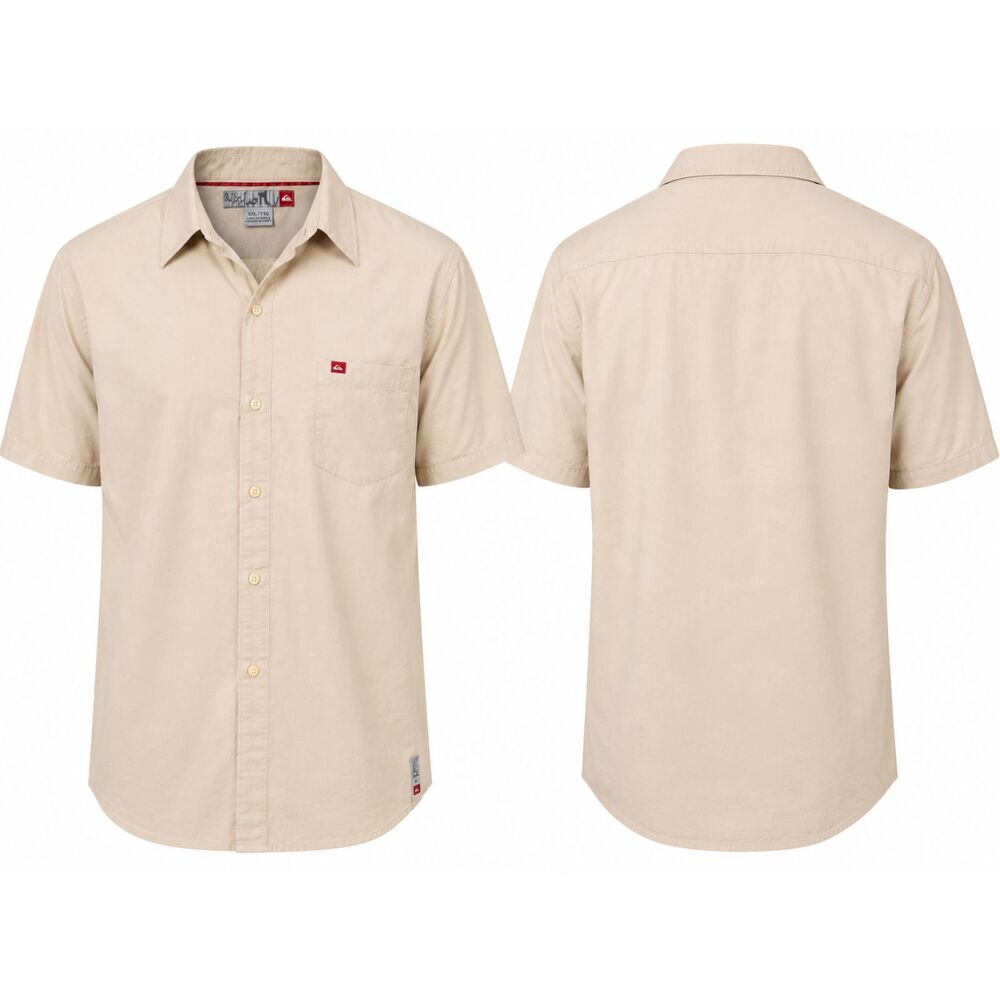 Quiksilver Mens Beige Button Up Shirt XXL Short Sleeve Casual Surf Skate